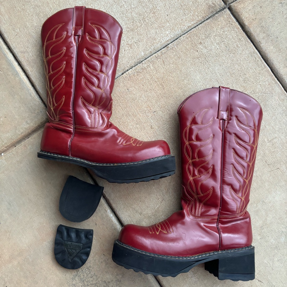 John Fluevog Red Western Platform Cowboy Boots